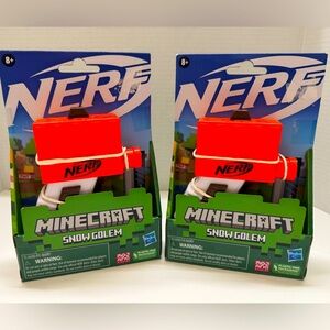 Lot Of 2 - Nerf Minecraft Snow Golem Mini Blaster w/ 2 Elite Soft Darts Bullets